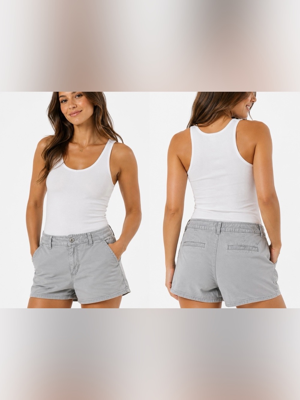AMERICAN EAGLE OUTFITTERS Gray Chino Midi Stretch Shorts